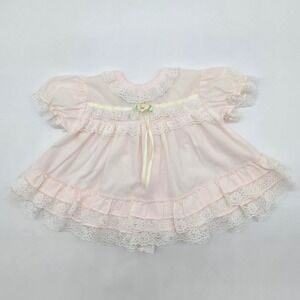 Vintage Sesame Street Big Bird Pink Lace Trim Baby Dress 3-6 Months